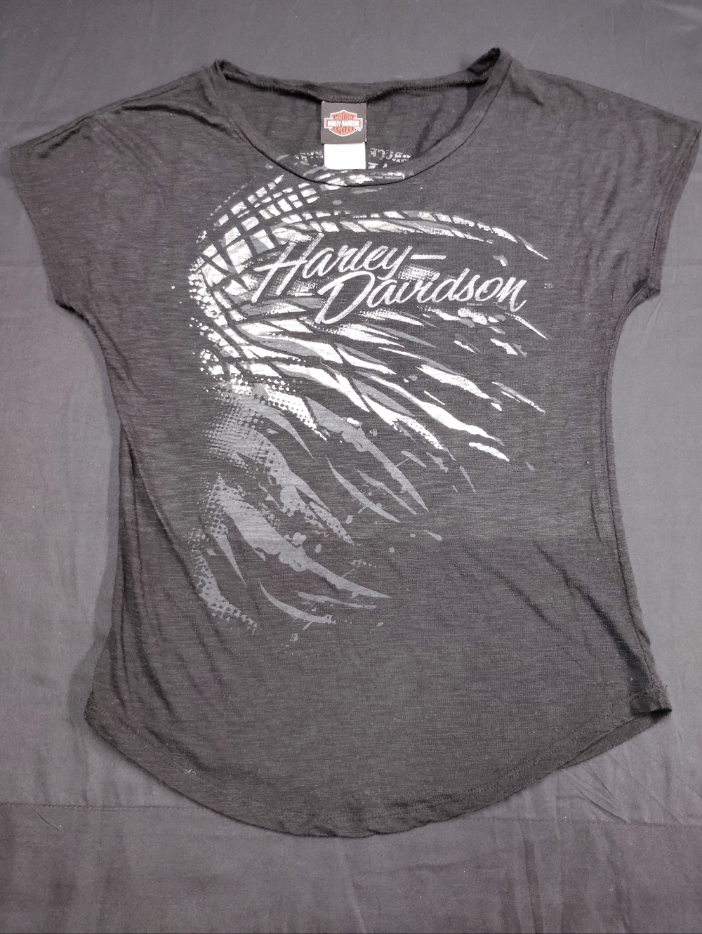 Harley-Davidson Black Tee with White Feather Graphic